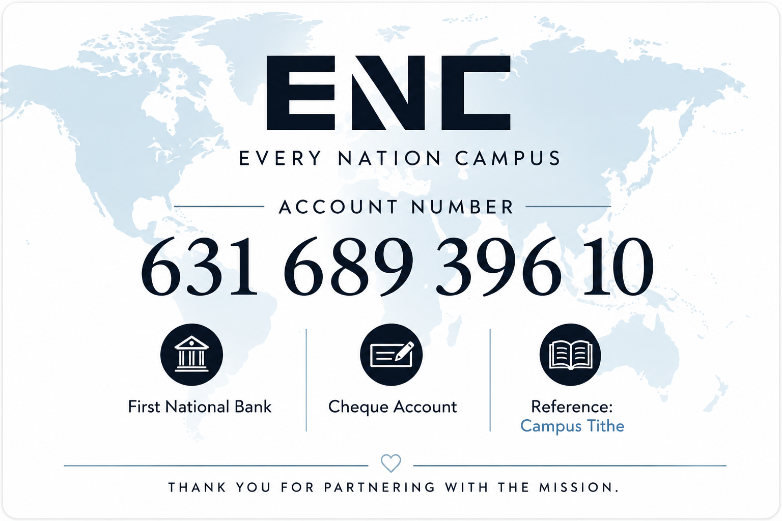 Every Nation Campus giving banking details